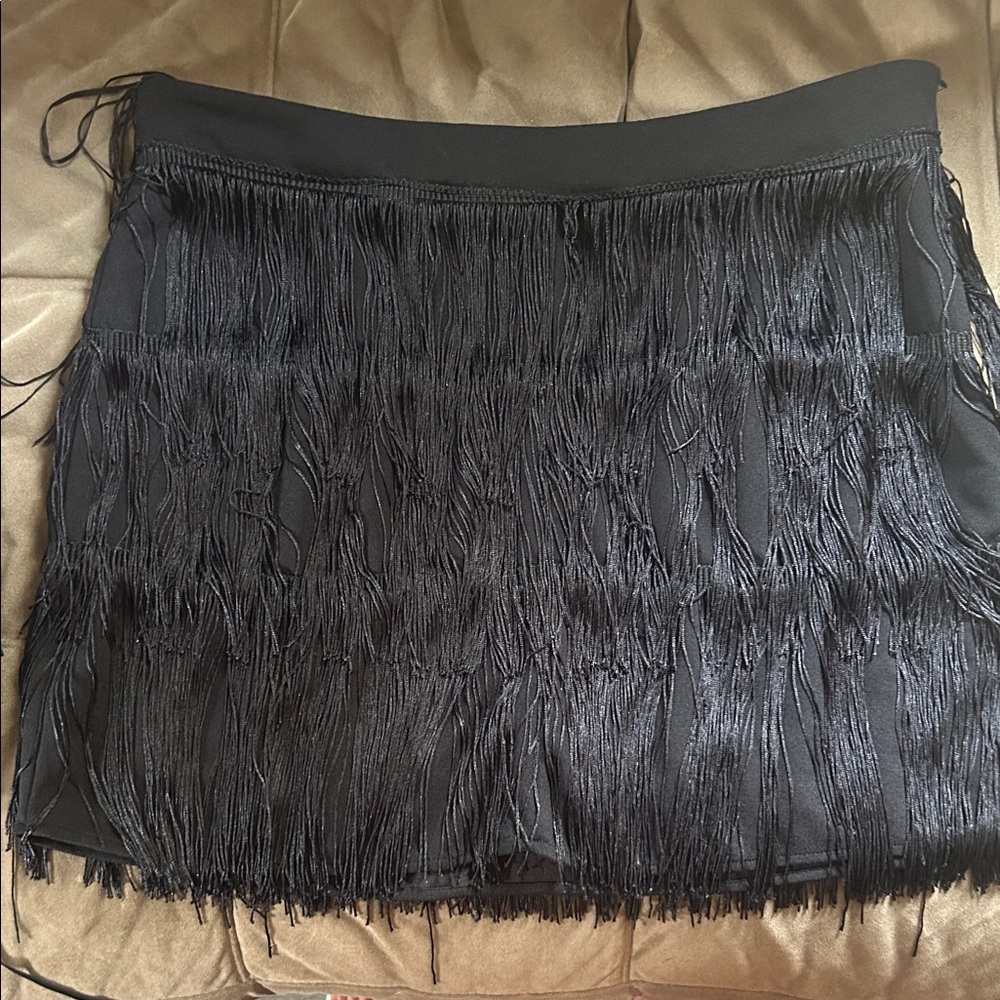 SHEIN Black Fringe Midi Skirt